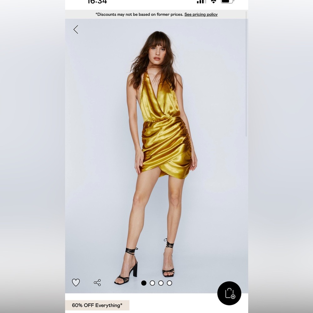 NEVER WORN NastyGal Gold Satin Mini Halter Dress